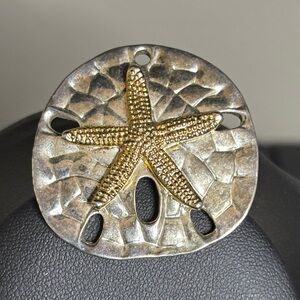 Vintage MJ Sand Dollar Silver Gold Starfish Pendant and Brooch